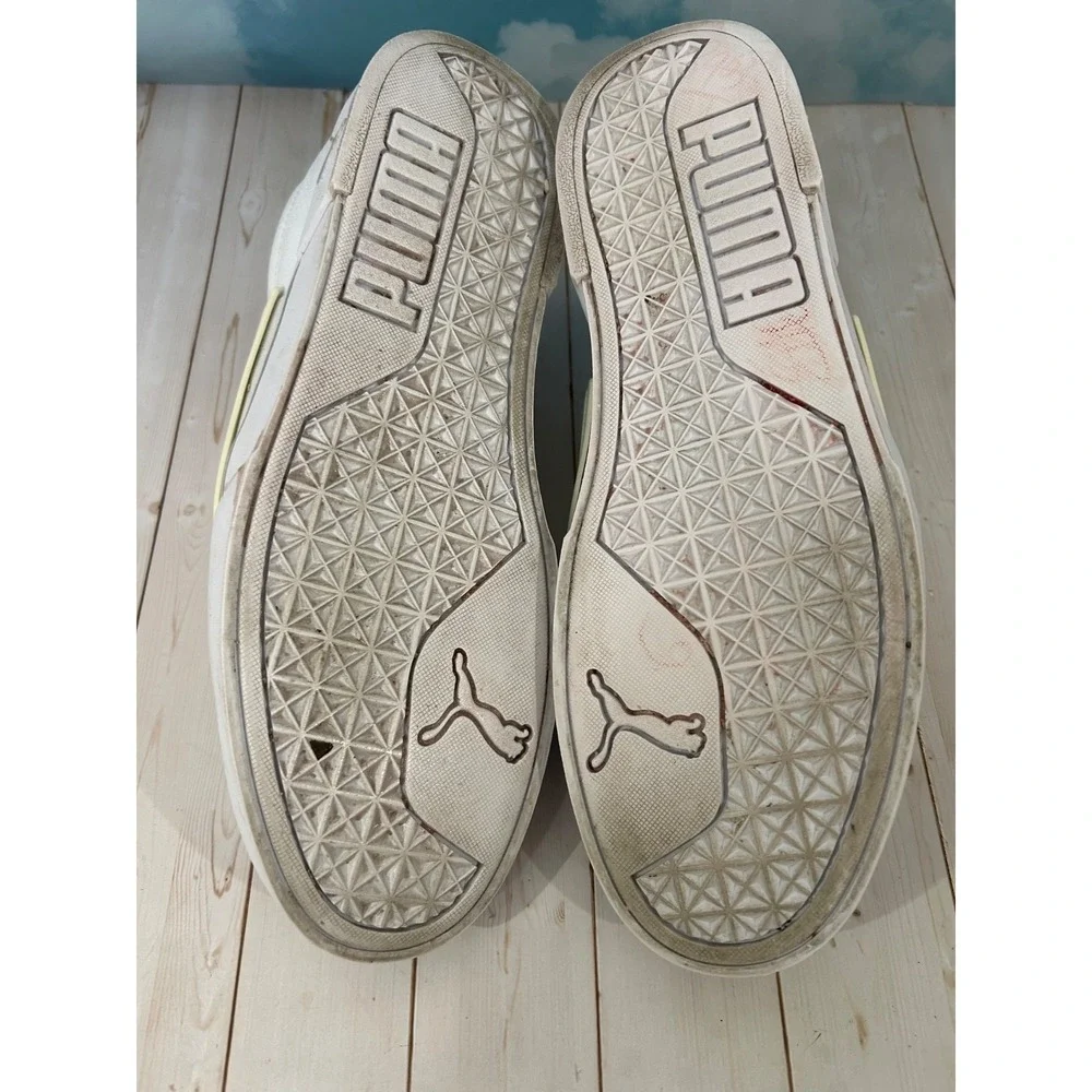 PUMA El Rey II All White Yellow Strap‎ Leather Sneakers Size 13